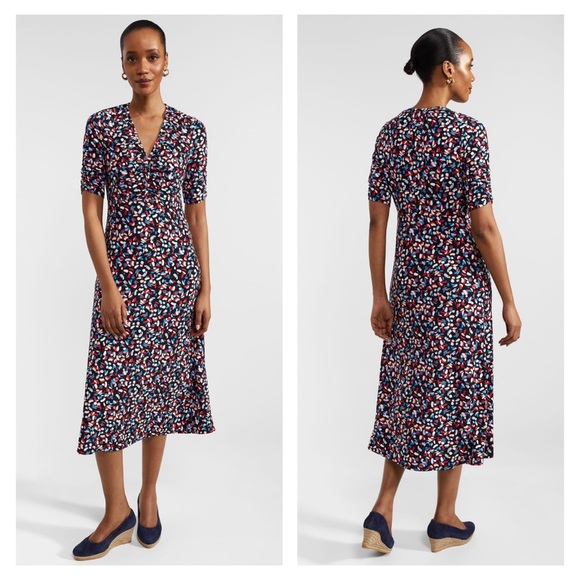 hobbs Dresses & Skirts - Hobbs Dress Women's 6 Anela Navy Multi Jersey Stretch Midi Classic Career